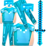 MINECRAFT Strój dla chłopca DIAMENTOWY  STEVE / kostium na bal rozmiar M 120-130 cm + miecz