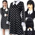 Strój Kostium Wednesday Addams - rozmiar XL (135-145 cm) + Peruka z warkoczami o długości 60cm